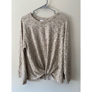 Time & Tru Beige Twist-Front Long Sleeve Women's Top | Size Large